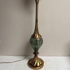 Vintage Hollywood Regency Tall Blue Glass Brass Swirl Rembrandt Lamp Germany